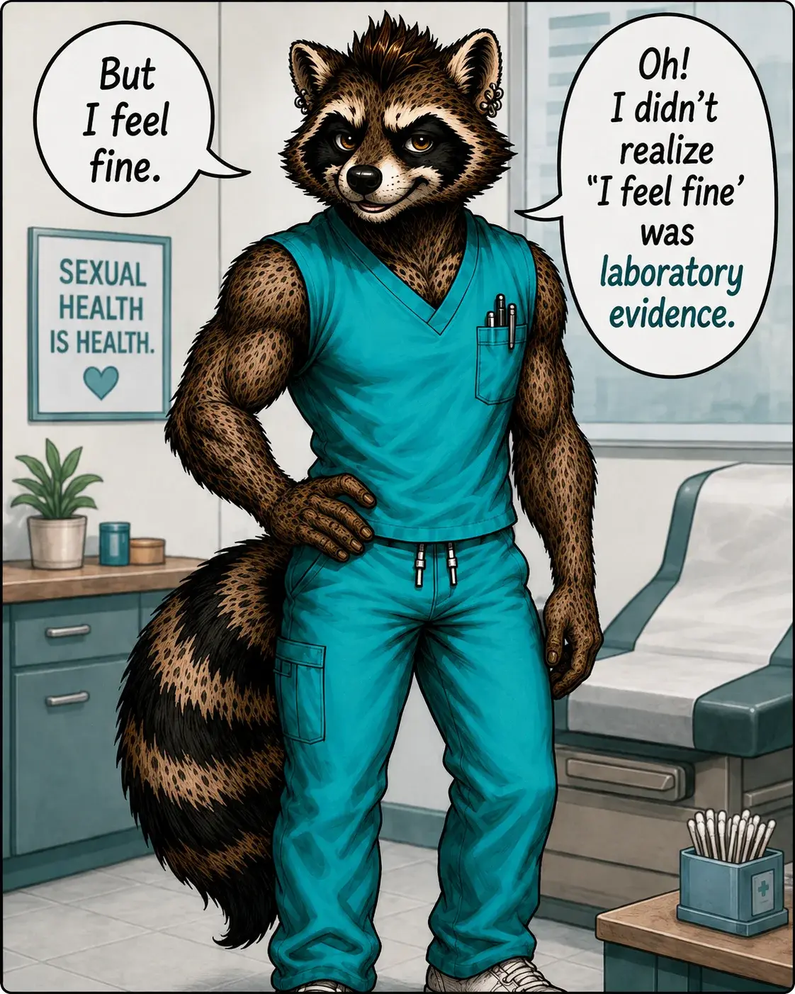 “But I feel fine.” Excellent. Thrilled for you. 😂 Now let’s get some laboratory evidence involved before we start handing out diplomas. 🦝 Nurse Rumbles has opinions. And apparently test requisitions. #STITesting #SexualHealth #QueerHealth #SexPositive #NurseRumbles